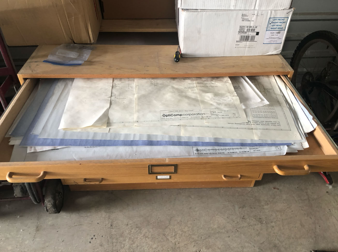 Oak flat file cabinets for drawings, blueprints and artwork. Five drawers per cabinet, each 29 x 42 x 2.5 inches. Reno, NV. $400 per cabinet OBO.